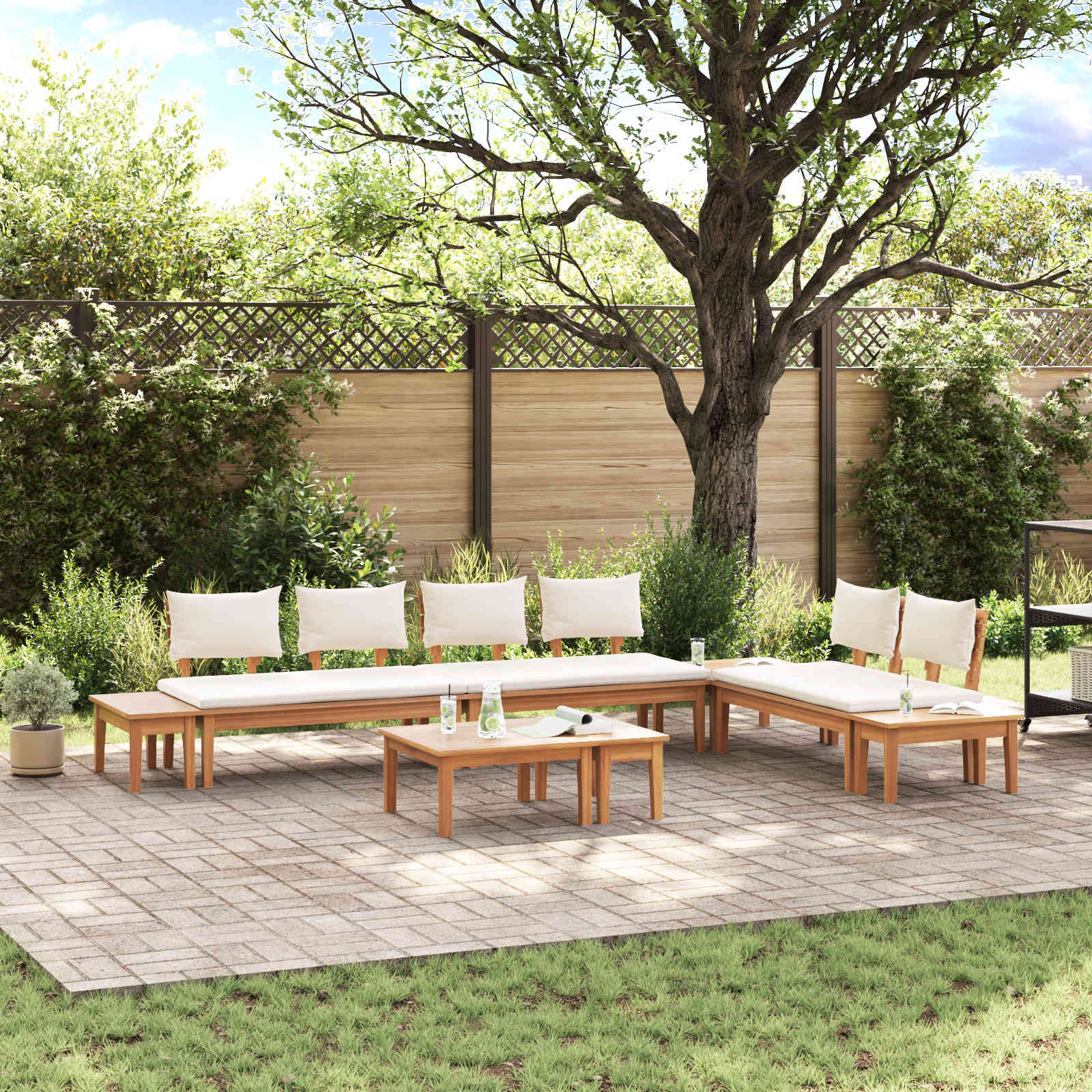 Set Divano da Giardino 5 pcs Marrone e Crema | homemem39