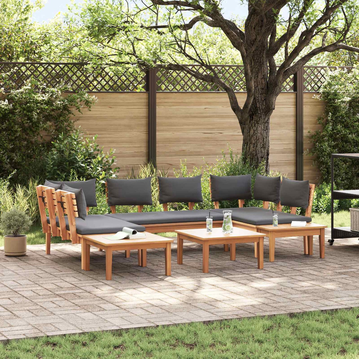Set Divano da Giardino 4 pcs Marrone e Grigio