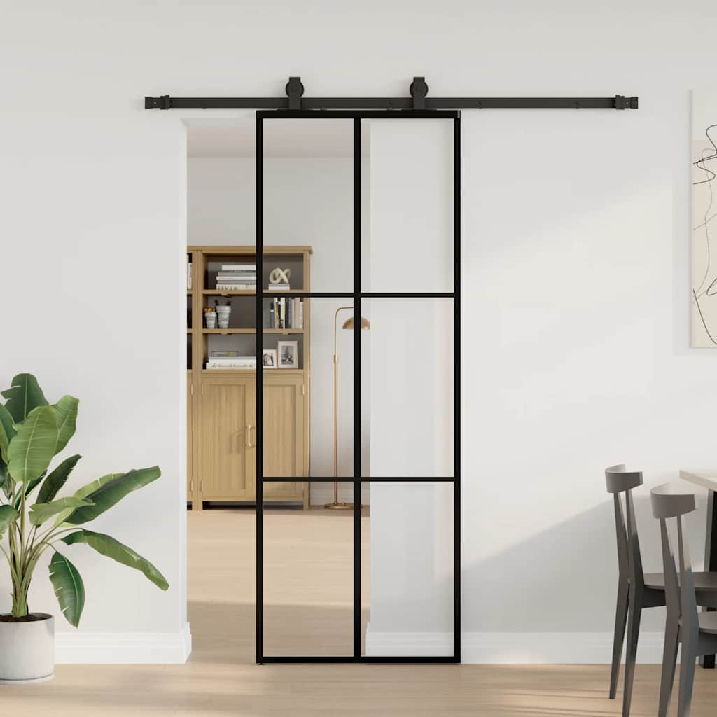 Porta Scorrevole con Ferramenta Nera 76x205 cm in Vetro ESG | homemem39