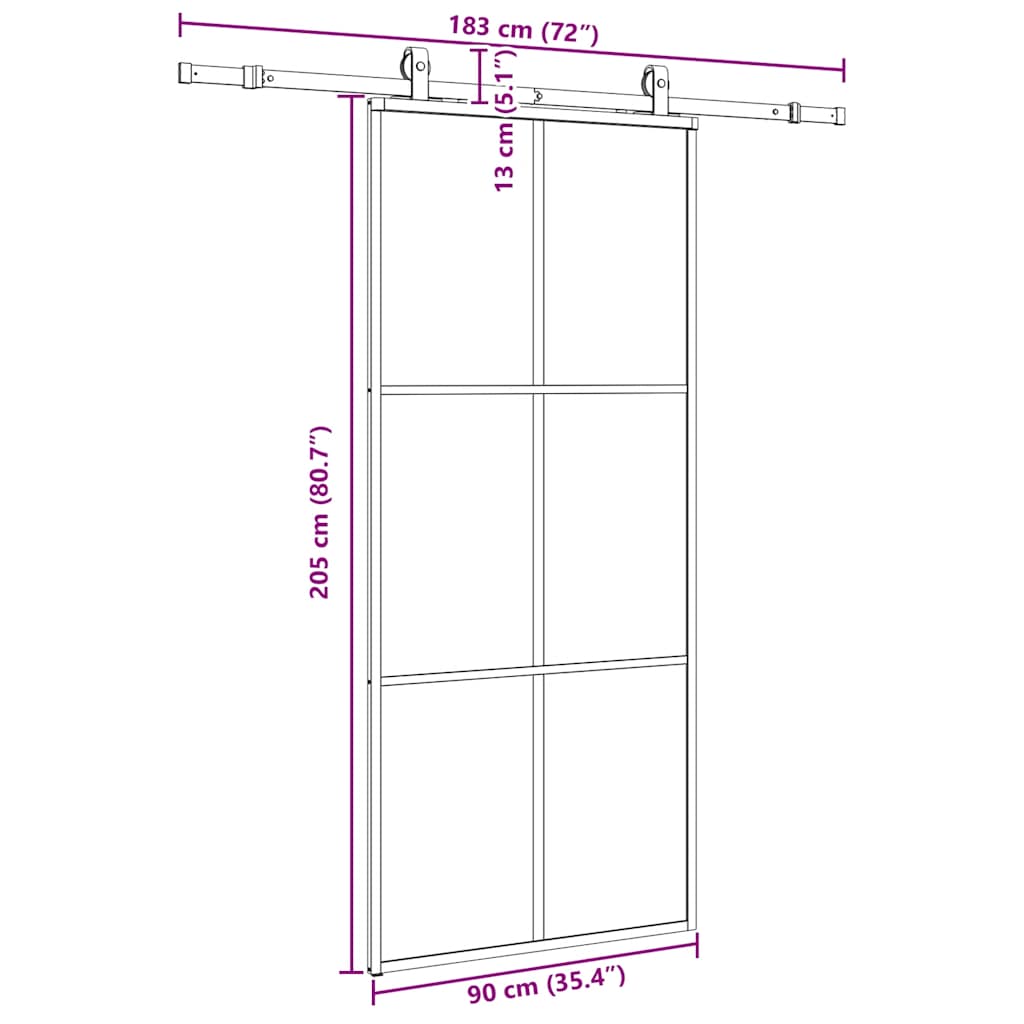 Porta Scorrevole con Ferramenta Nera 90x205 cm in Vetro ESG | homemem39
