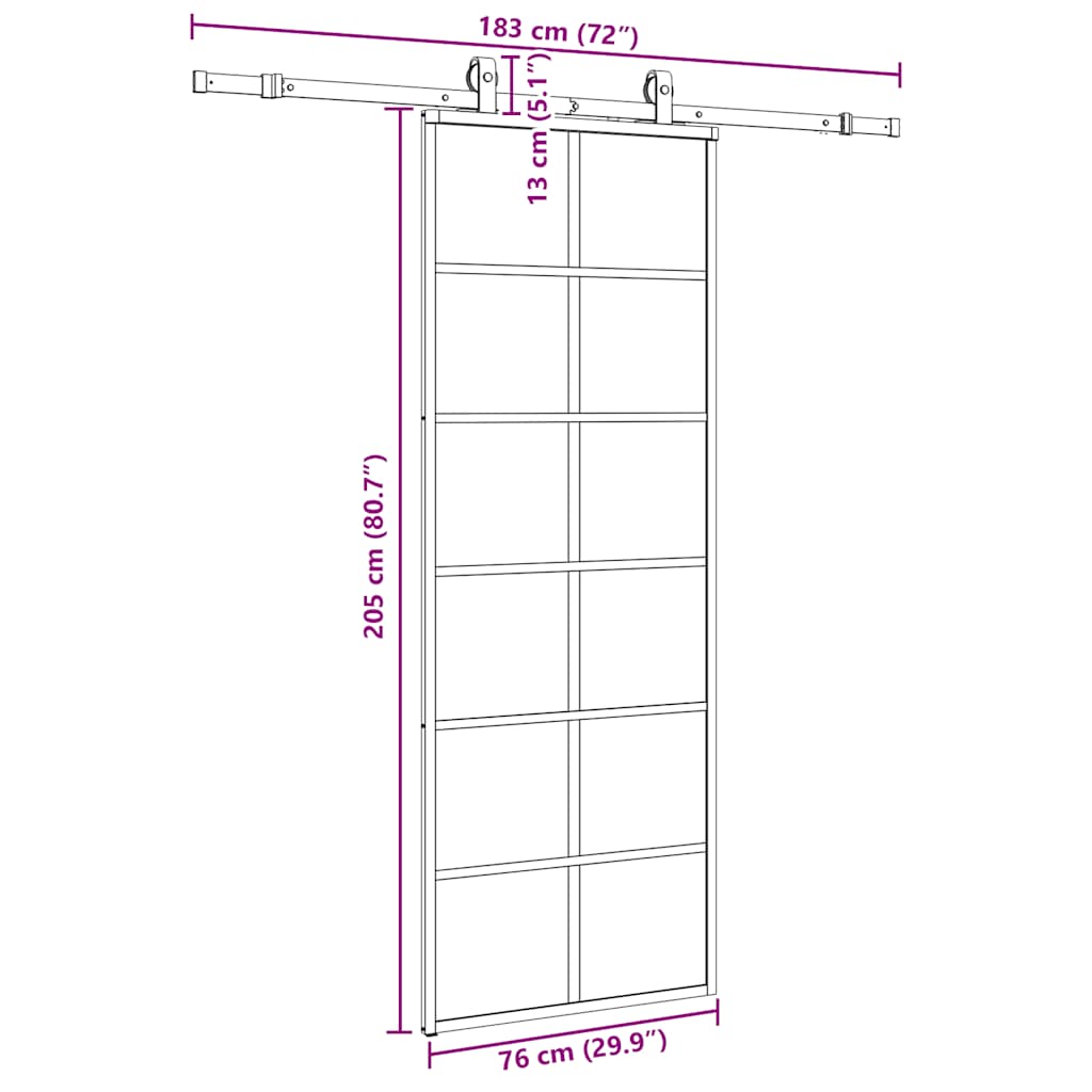 Porta Scorrevole con Ferramenta Nera 76x205 cm in Vetro ESG | homemem39