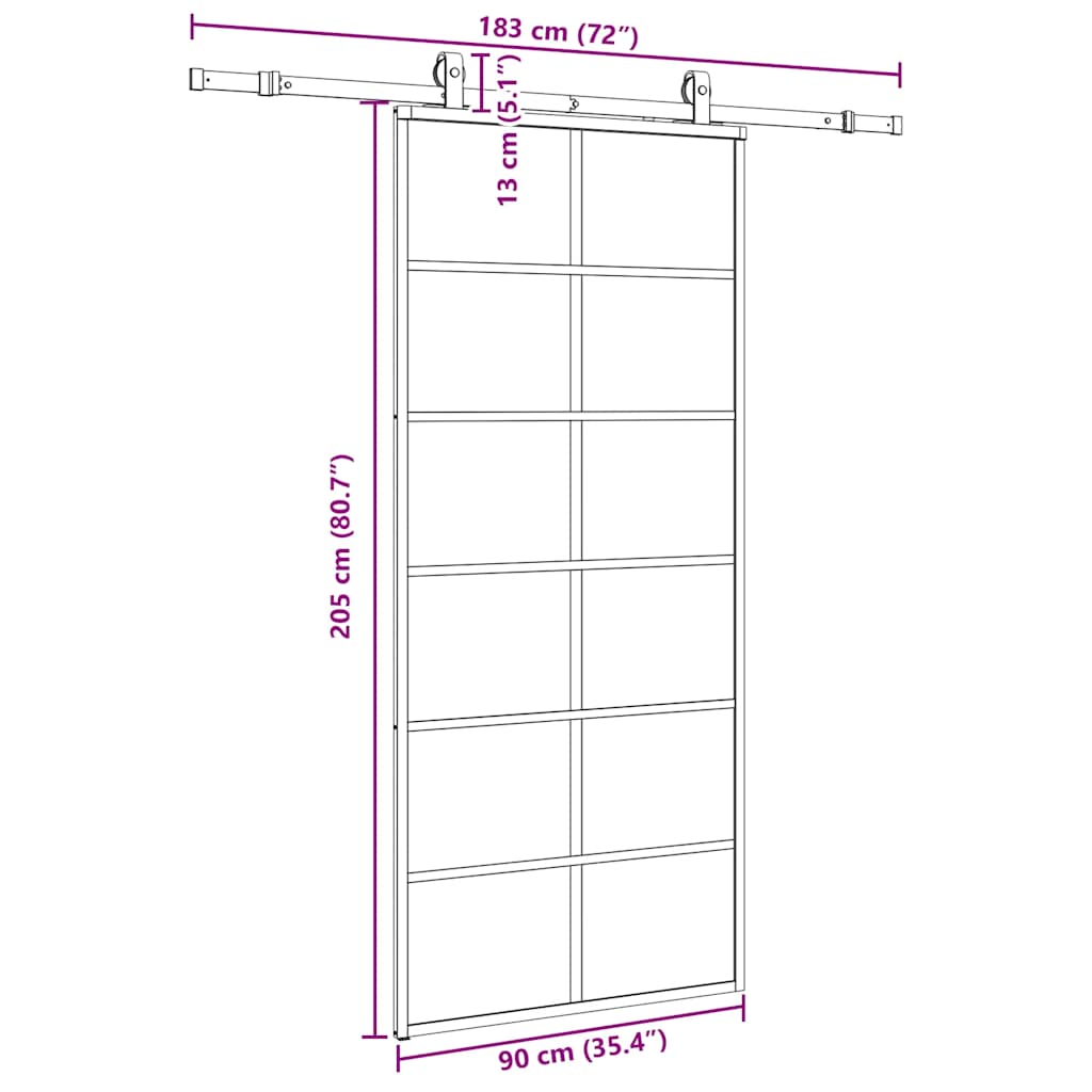 Porta Scorrevole con Ferramenta Nera 90x205 cm in Vetro ESG | homemem39