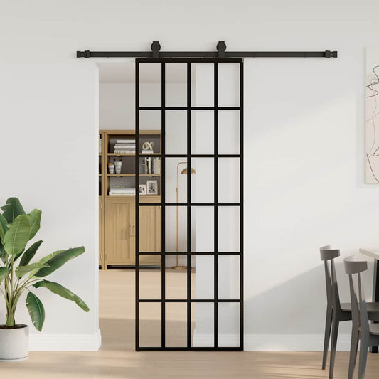 Porta Scorrevole con Ferramenta Nera 76x205 cm in Vetro ESG | homemem39