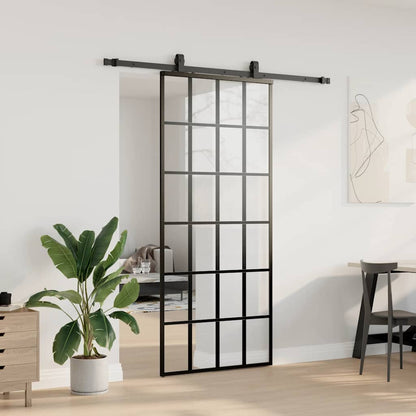 Porta Scorrevole con Ferramenta Nera 90x205 cm in Vetro ESG | homemem39
