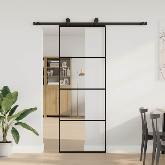 Porta Scorrevole con Ferramenta Nera 76x205 cm in Vetro ESG | homemem39