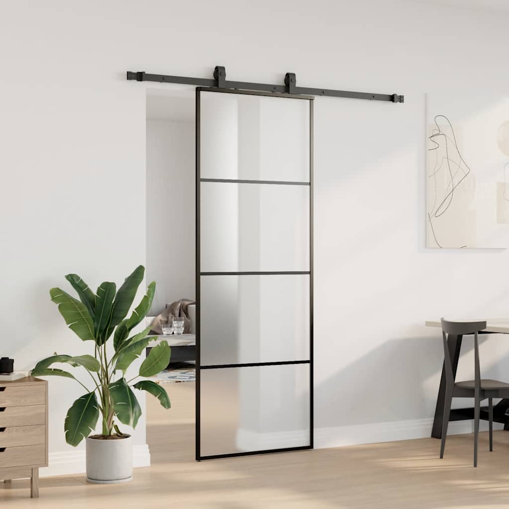 Porta Scorrevole con Ferramenta Nera 76x205 cm in Vetro ESG