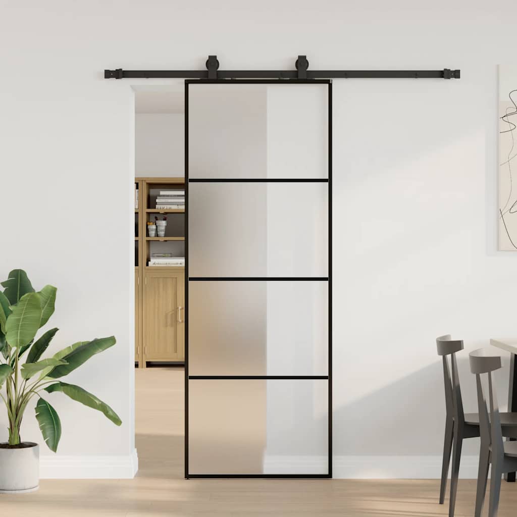 Porta Scorrevole con Ferramenta Nera 76x205 cm in Vetro ESG