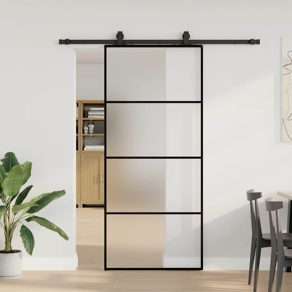 Porta Scorrevole con Ferramenta Nera 90x205 cm in Vetro ESG | homemem39