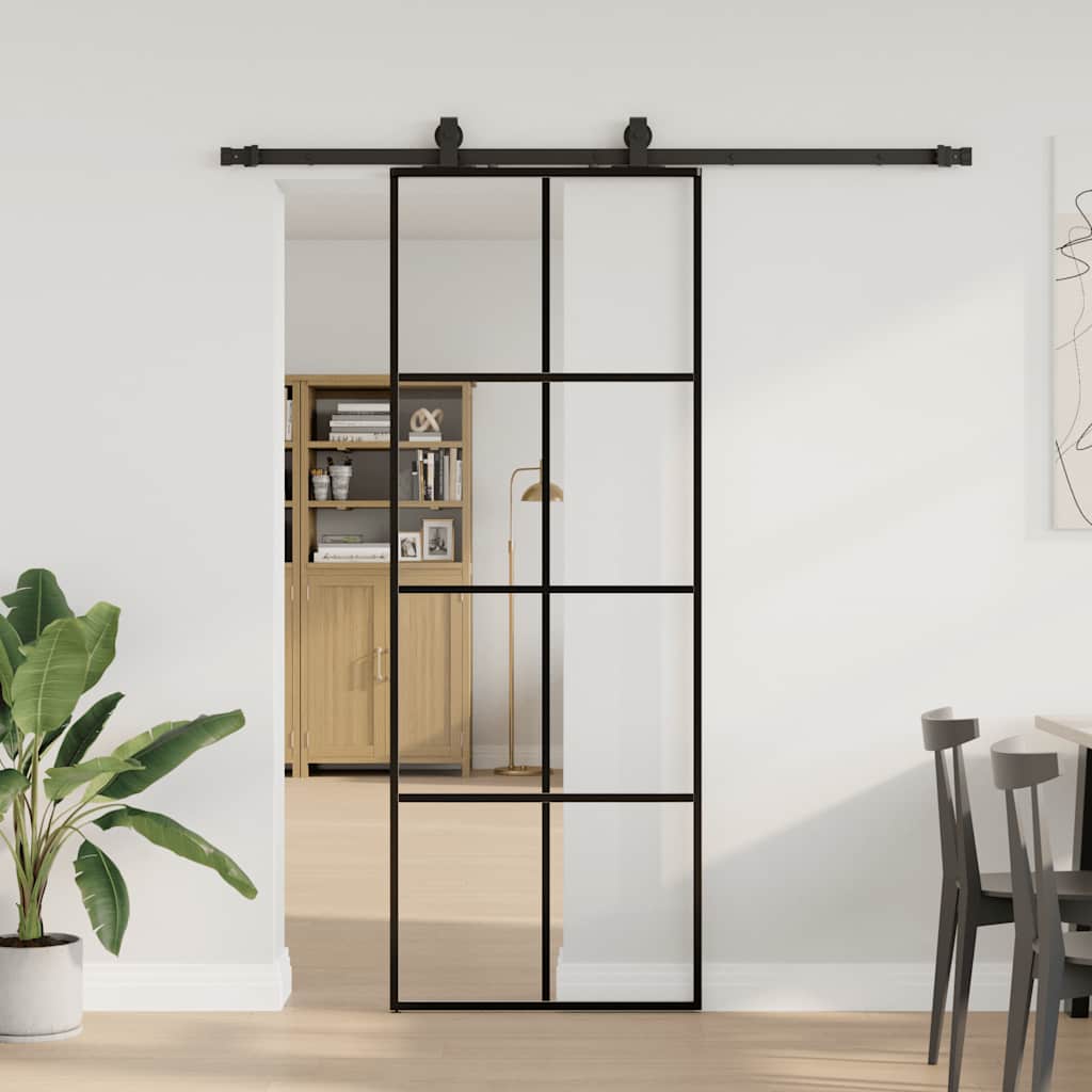 Porta Scorrevole con Ferramenta Nera 76x205 cm in Vetro ESG | homemem39