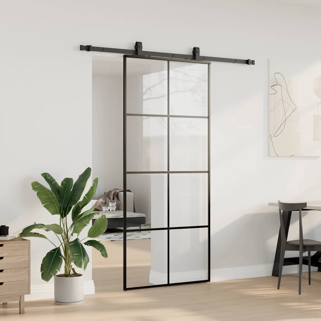 Porta Scorrevole con Ferramenta Nera 90x205 cm in Vetro ESG | homemem39