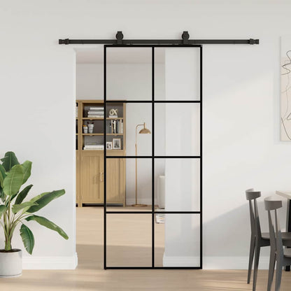 Porta Scorrevole con Ferramenta Nera 90x205 cm in Vetro ESG | homemem39