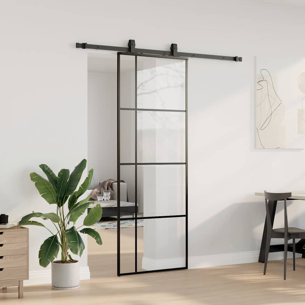 Porta Scorrevole con Ferramenta Nera 76x205 cm in Vetro ESG | homemem39