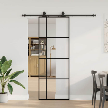 Porta Scorrevole con Ferramenta Nera 76x205 cm in Vetro ESG