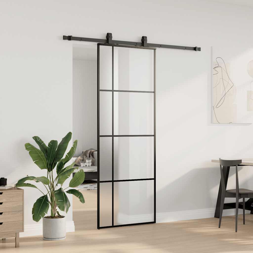 Porta Scorrevole con Ferramenta Nera 76x205 cm in Vetro ESG | homemem39