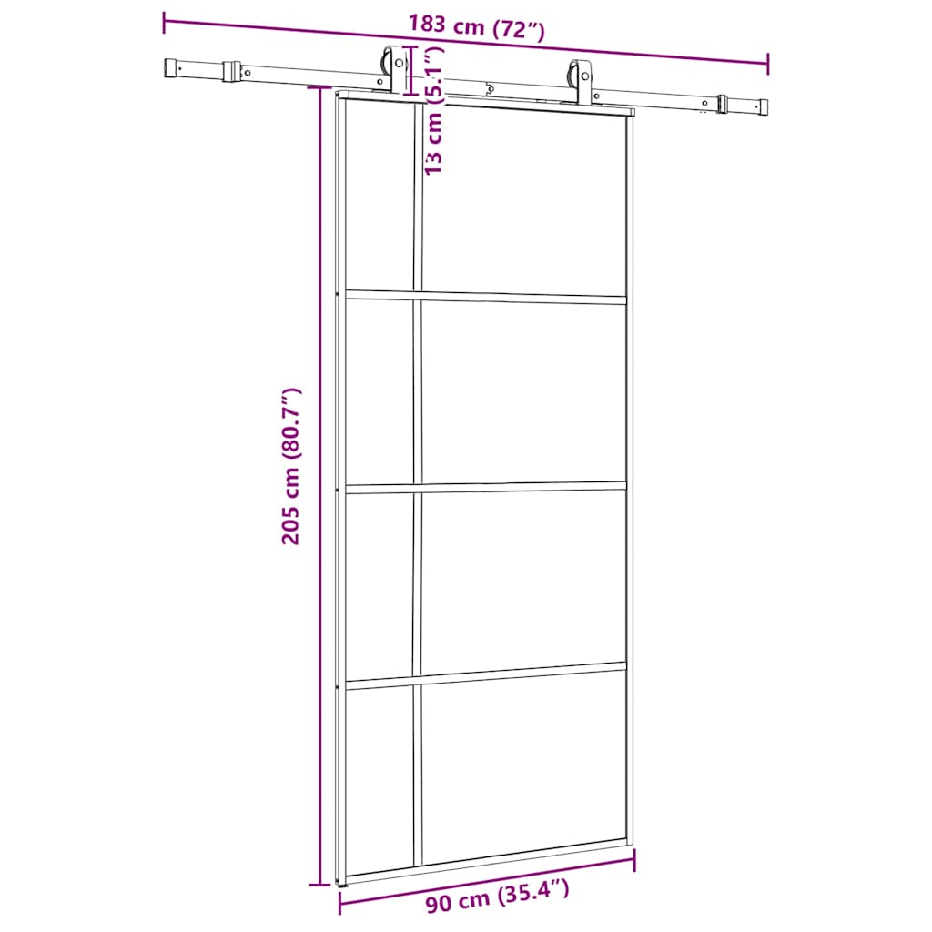 Porta Scorrevole con Ferramenta Nera 90x205 cm in Vetro ESG | homemem39