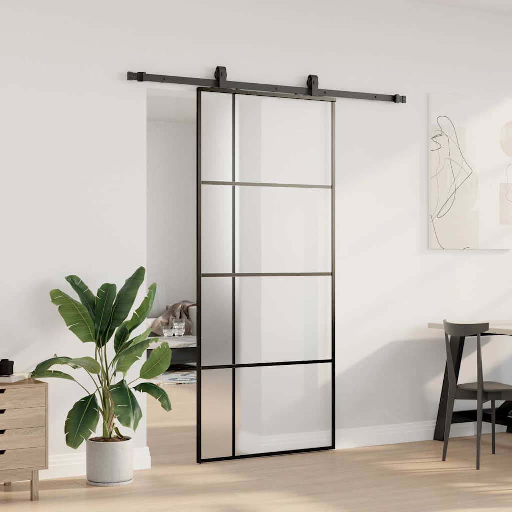 Porta Scorrevole con Ferramenta Nera 90x205 cm in Vetro ESG | homemem39