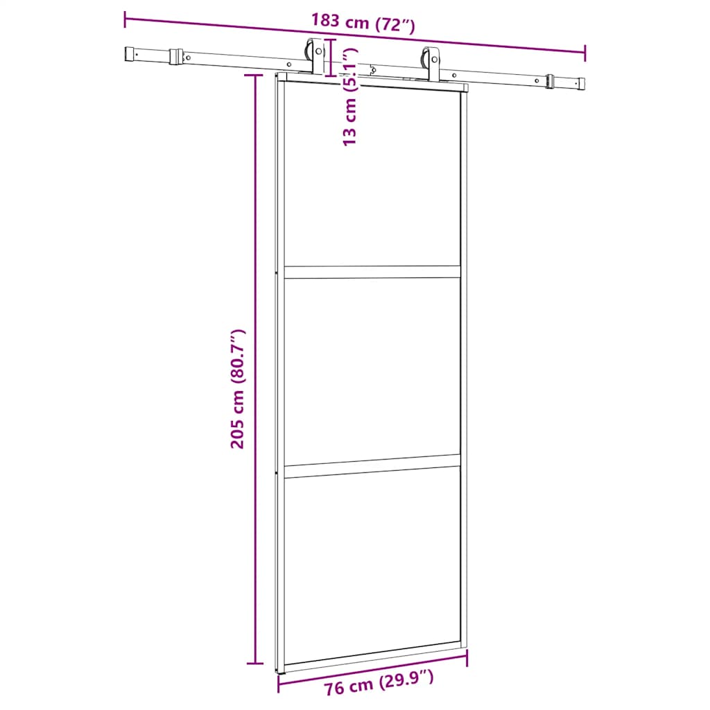 Porta Scorrevole Set Ferramenta Nera 76x205 cm Vetro Temperato | homemem39