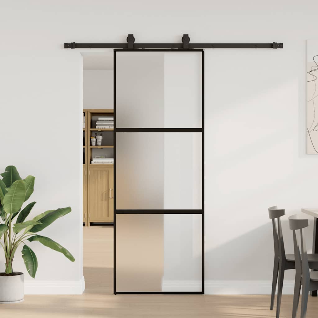 Porta Scorrevole Set Ferramenta Nera 76x205 cm Vetro Temperato | homemem39