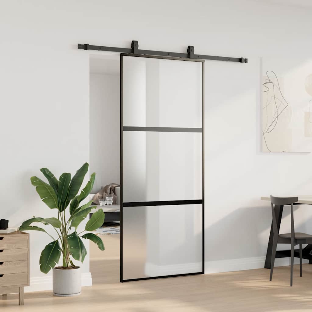 Porta Scorrevole Set Ferramenta Nera 90x205 cm Vetro Temperato | homemem39
