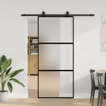 Porta Scorrevole Set Ferramenta Nera 90x205 cm Vetro Temperato | homemem39