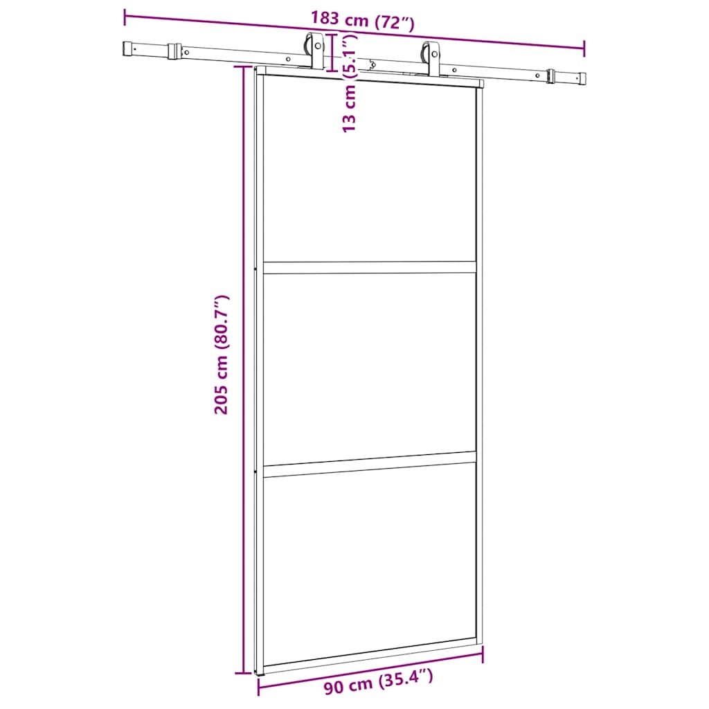 Porta Scorrevole Set Ferramenta Nera 90x205 cm Vetro Temperato | homemem39