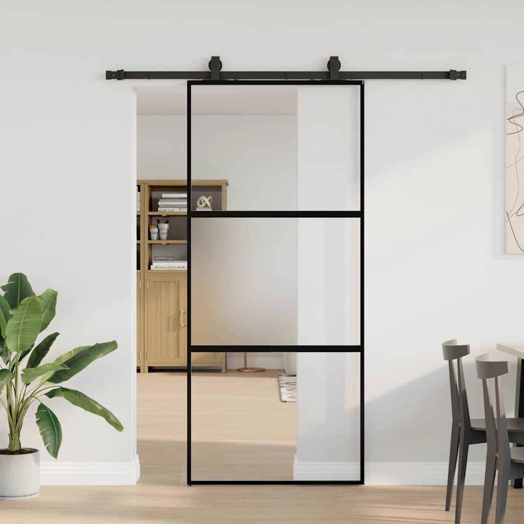 Porta Scorrevole Set Ferramenta Nera 90x205 cm Vetro Temperato | homemem39