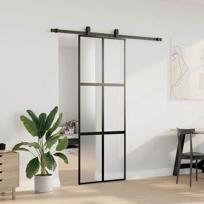 Porta Scorrevole Set Ferramenta Nera 76x205 cm Vetro Temperato | homemem39