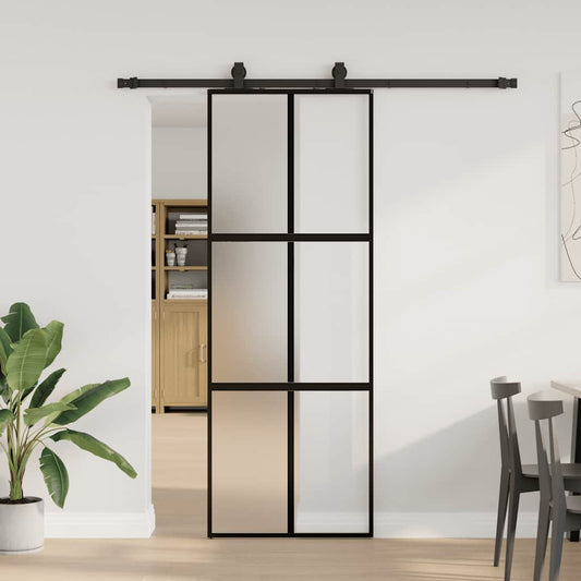 Porta Scorrevole Set Ferramenta Nera 76x205 cm Vetro Temperato | homemem39