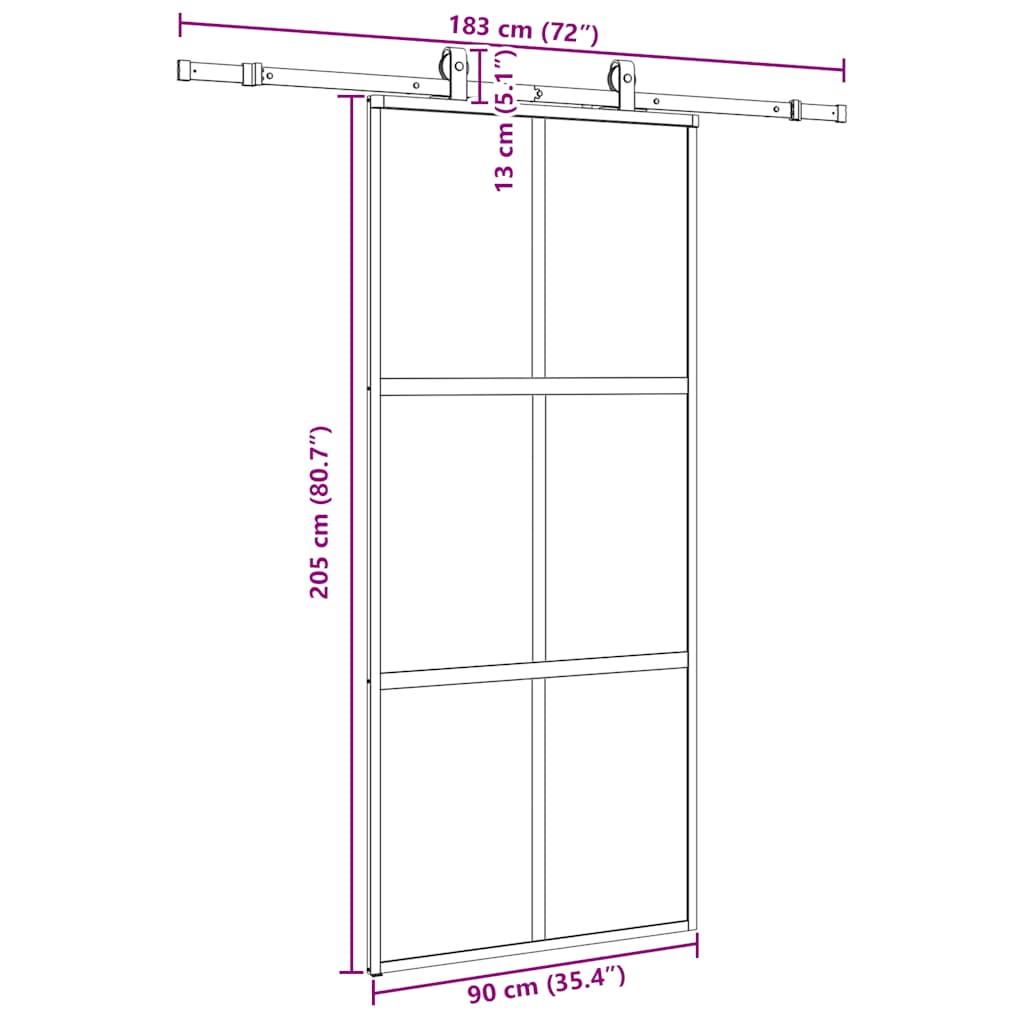 Porta Scorrevole Set Ferramenta Nera 90x205 cm Vetro Temperato