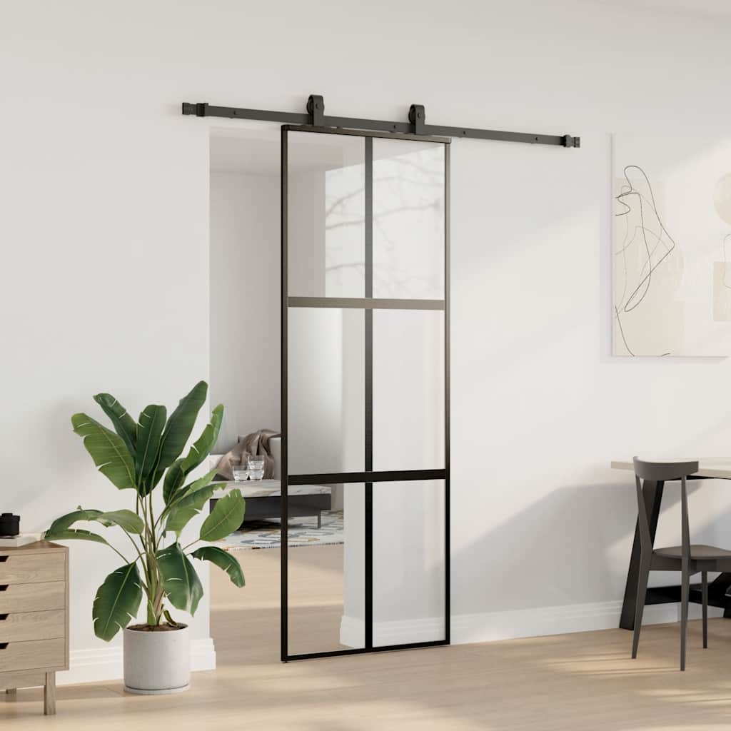 Porta Scorrevole Set Ferramenta Nera 76x205 cm Vetro Temperato | homemem39