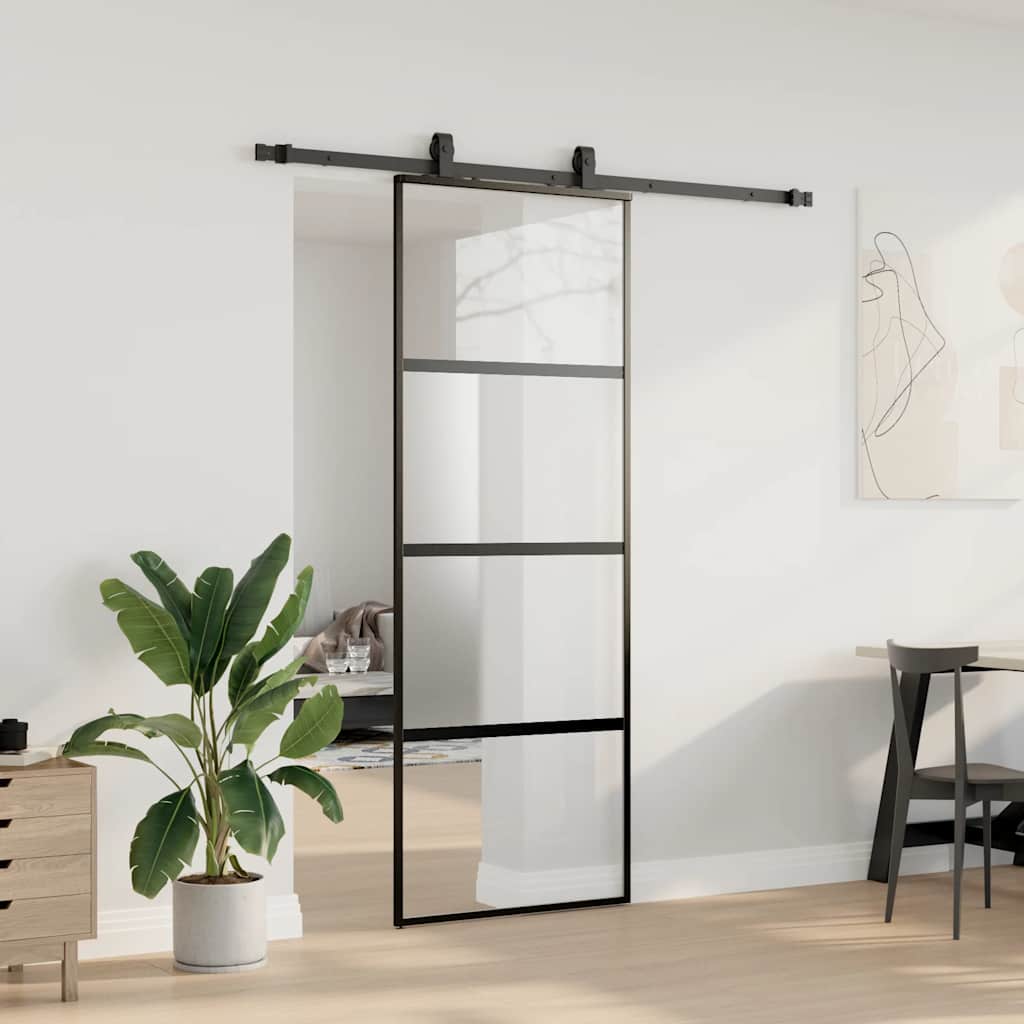Porta Scorrevole Set Ferramenta Nera 76x205 cm Vetro Temperato | homemem39