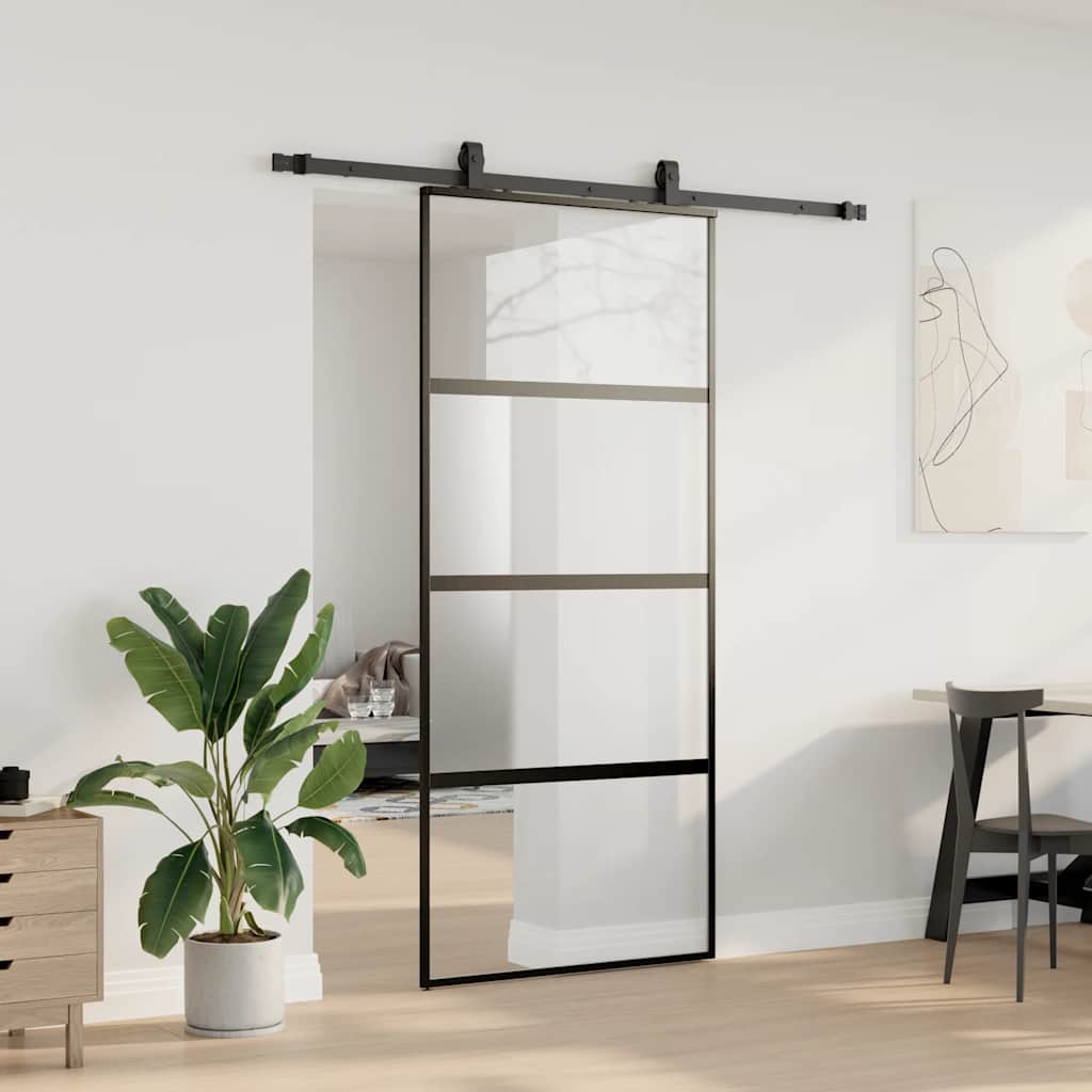 Porta Scorrevole Set Ferramenta Nera 90x205 cm Vetro Temperato | homemem39