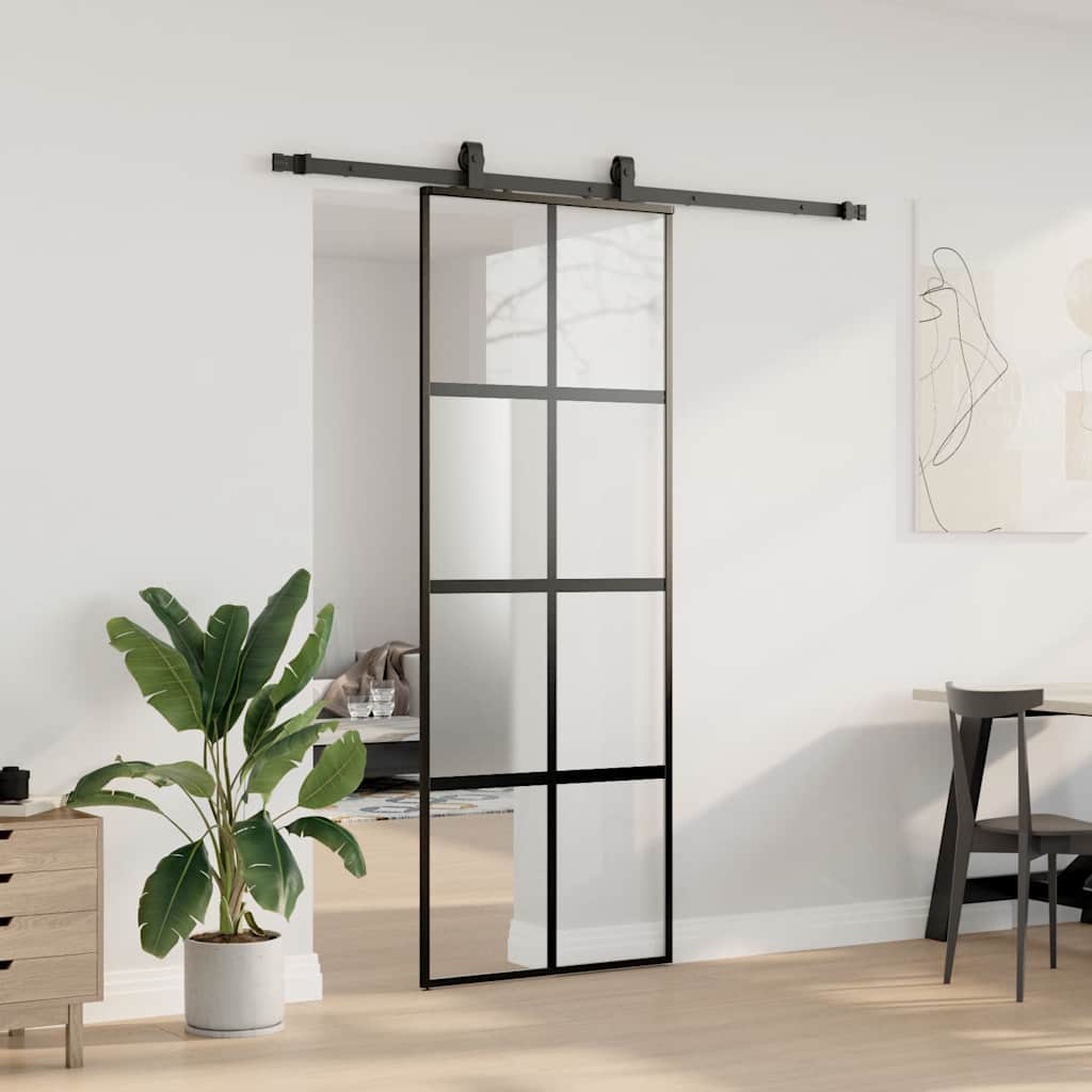 Porta Scorrevole Set Ferramenta Nera 76x205 cm Vetro Temperato | homemem39