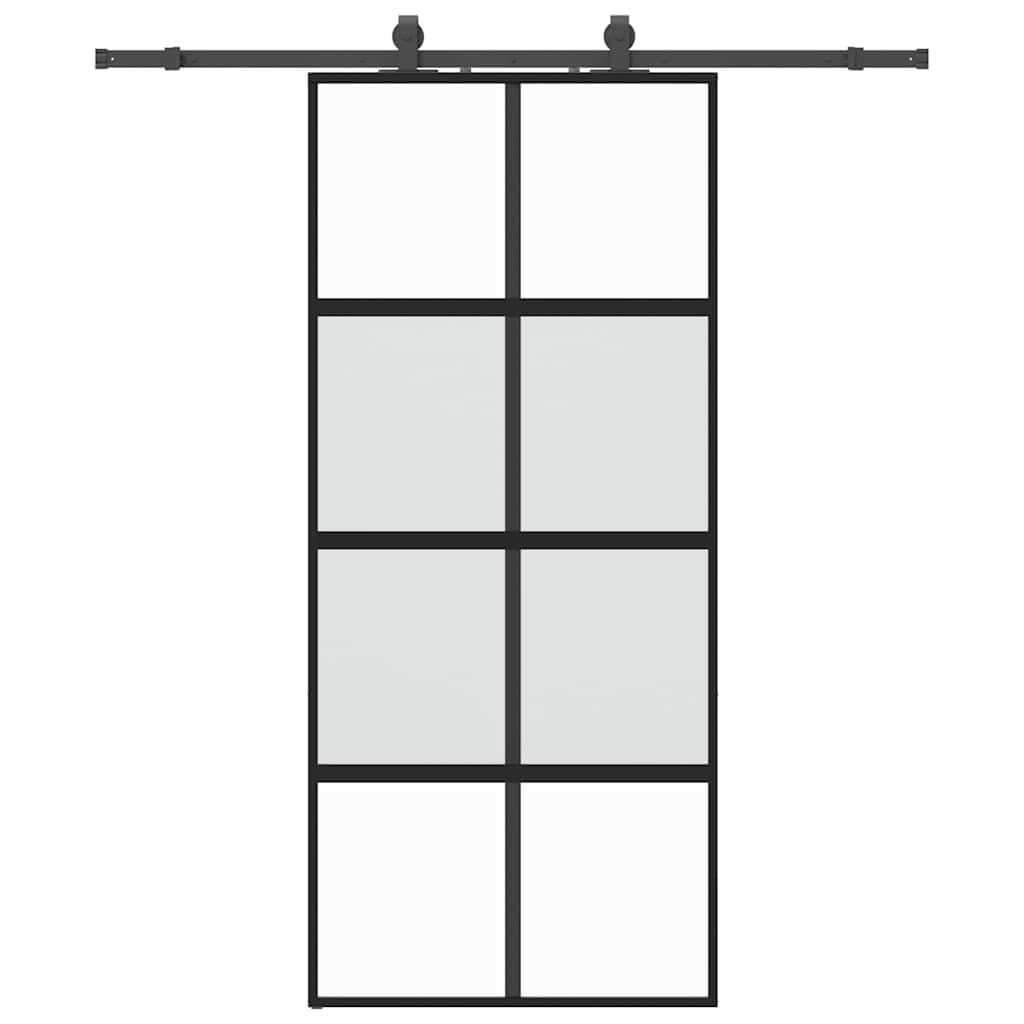 Porta Scorrevole Set Ferramenta Nera 90x205 cm Vetro Temperato