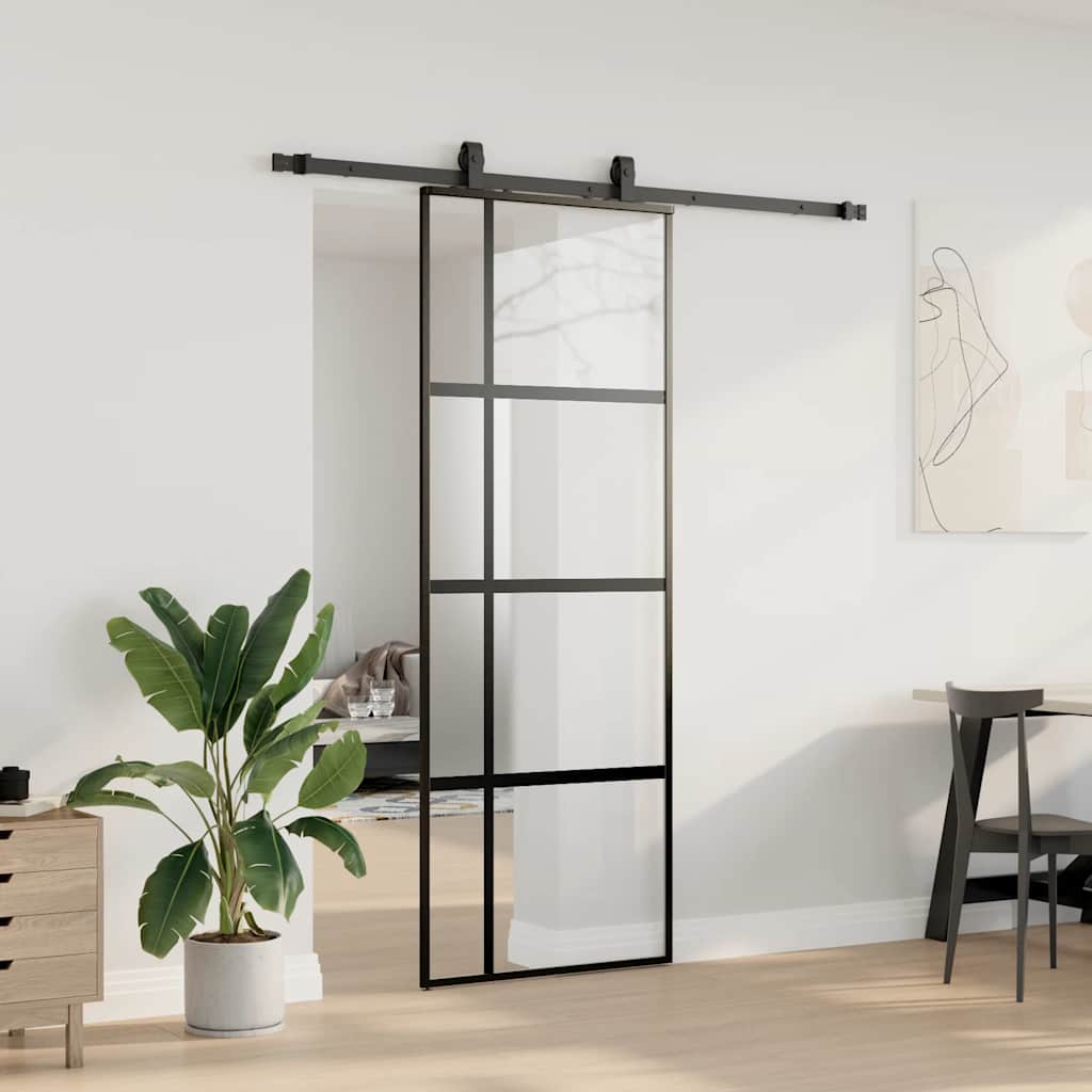 Porta Scorrevole Set Ferramenta Nera 76x205 cm Vetro Temperato | homemem39