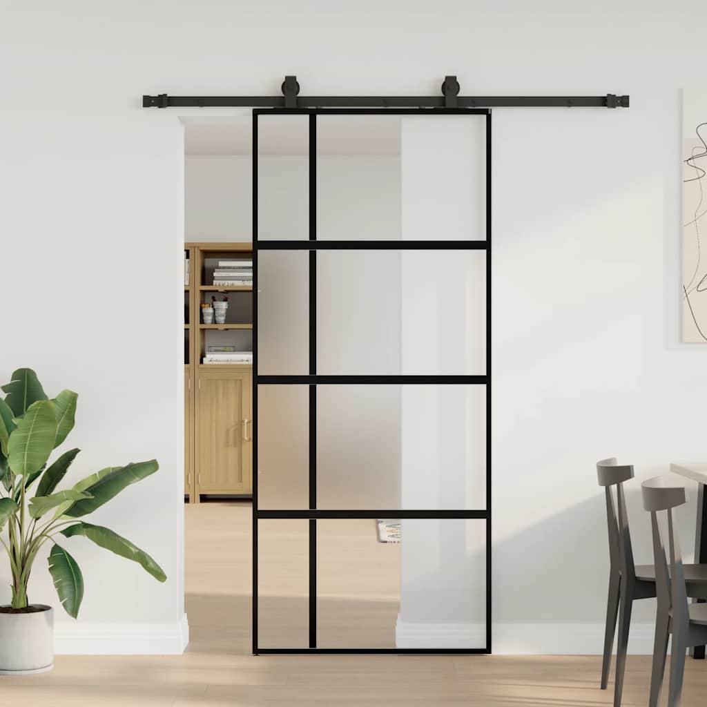 Porta Scorrevole Set Ferramenta Nera 90x205 cm Vetro Temperato | homemem39