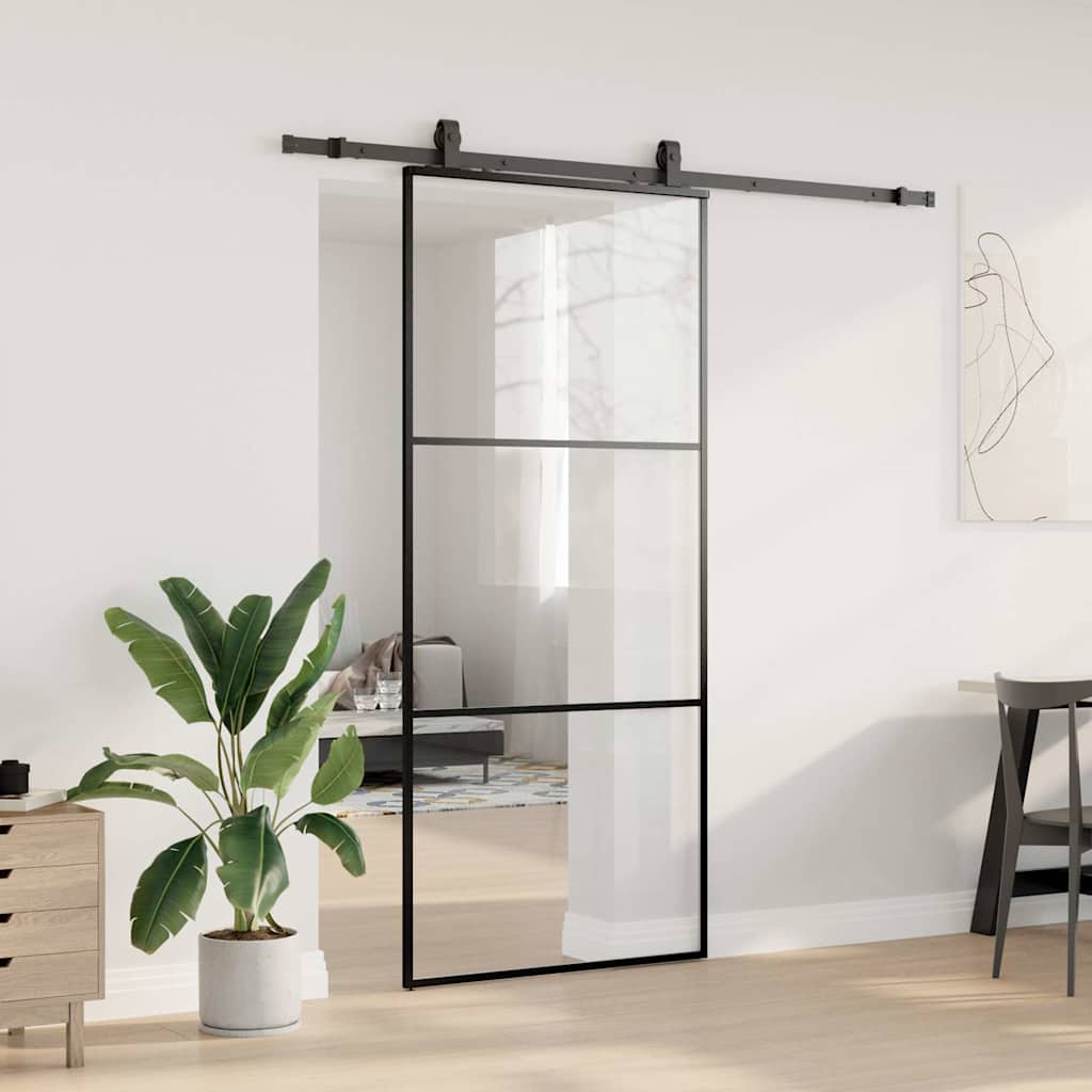 Porta Scorrevole con Ferramenta Nera 90x205 cm in Vetro ESG | homemem39