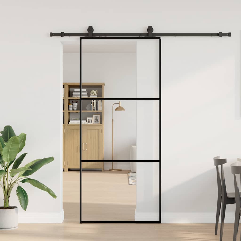 Porta Scorrevole con Ferramenta Nera 90x205 cm in Vetro ESG | homemem39
