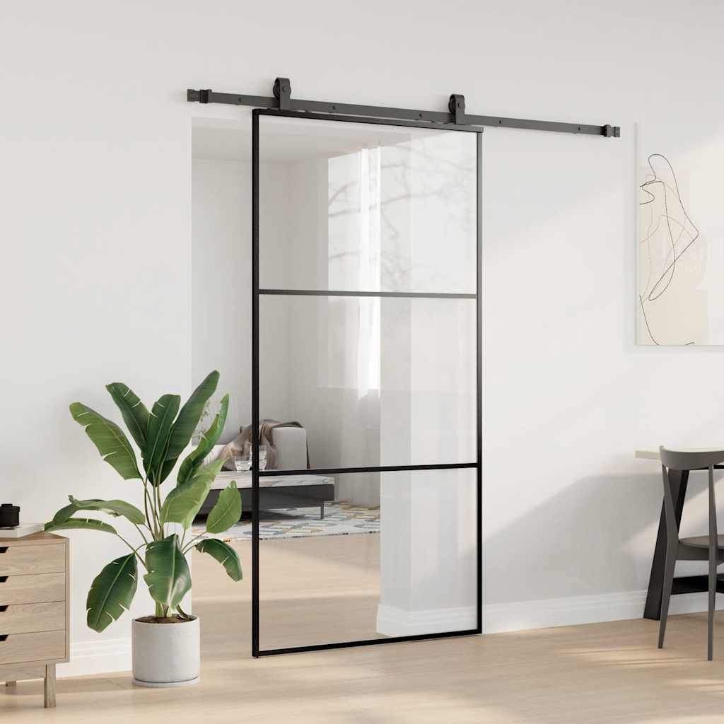Porta Scorrevole con Ferramenta Nera 102x205 cm in Vetro ESG | homemem39