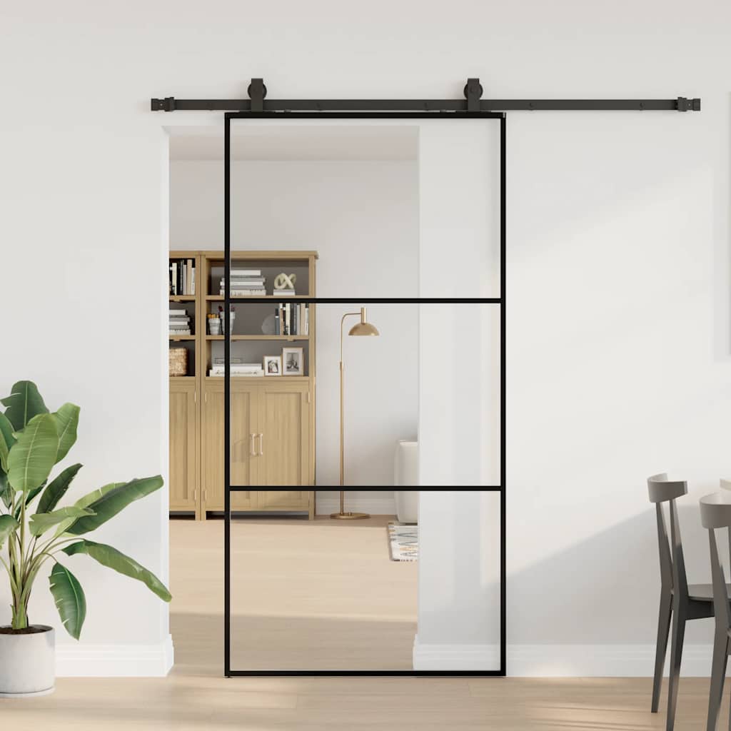 Porta Scorrevole con Ferramenta Nera 102x205 cm in Vetro ESG | homemem39