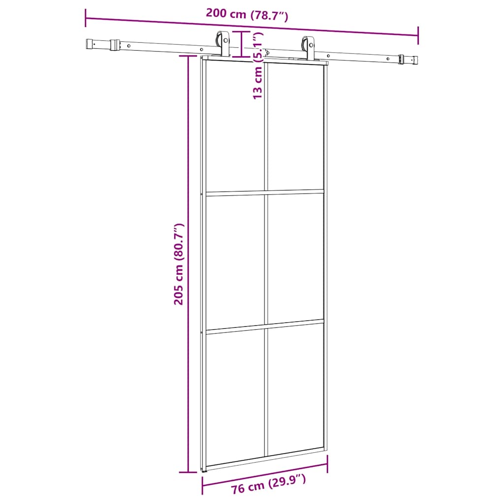 Porta Scorrevole con Ferramenta Nera 76x205 cm in Vetro ESG | homemem39