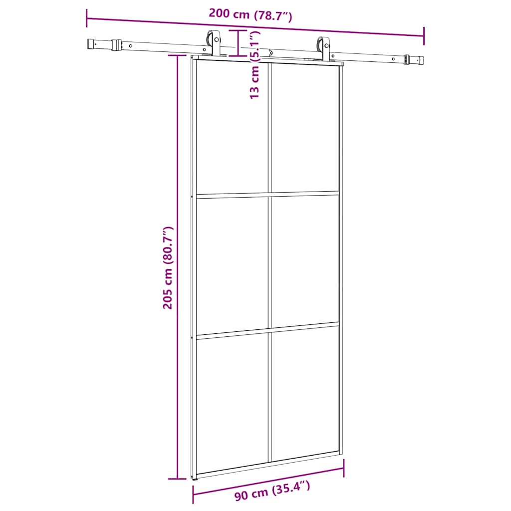 Porta Scorrevole con Ferramenta Nera 90x205 cm in Vetro ESG | homemem39