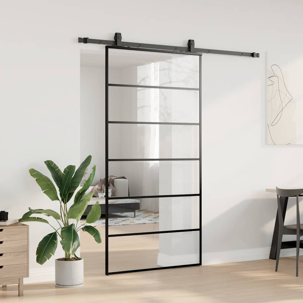 Porta Scorrevole con Ferramenta Nera 102x205 cm in Vetro ESG