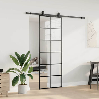 Porta Scorrevole con Ferramenta Nera 76x205 cm in Vetro ESG | homemem39