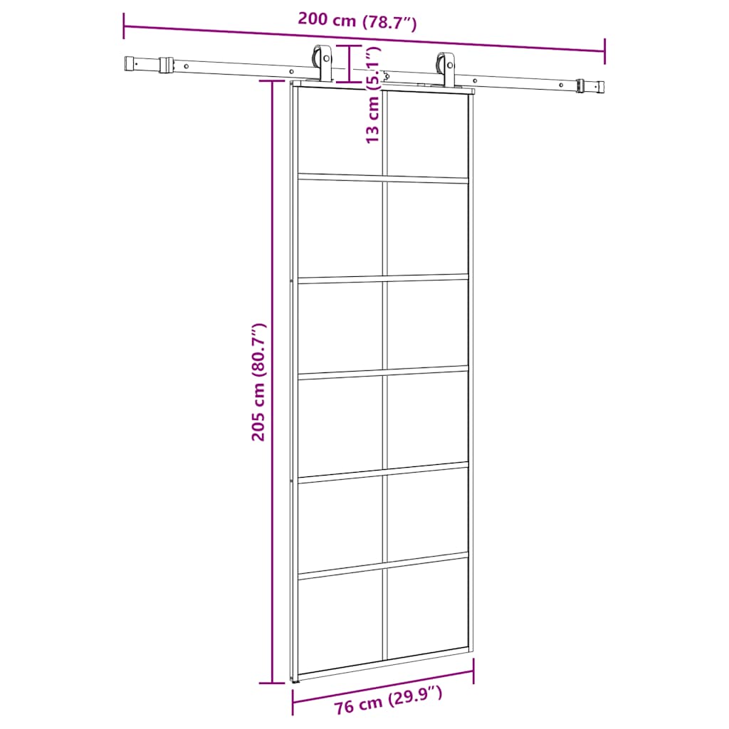 Porta Scorrevole con Ferramenta Nera 76x205 cm in Vetro ESG | homemem39