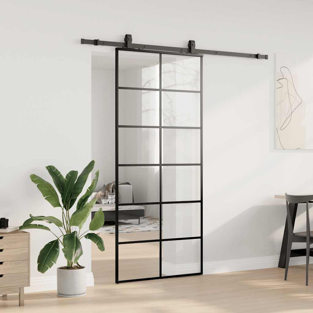 Porta Scorrevole con Ferramenta Nera 90x205 cm in Vetro ESG | homemem39