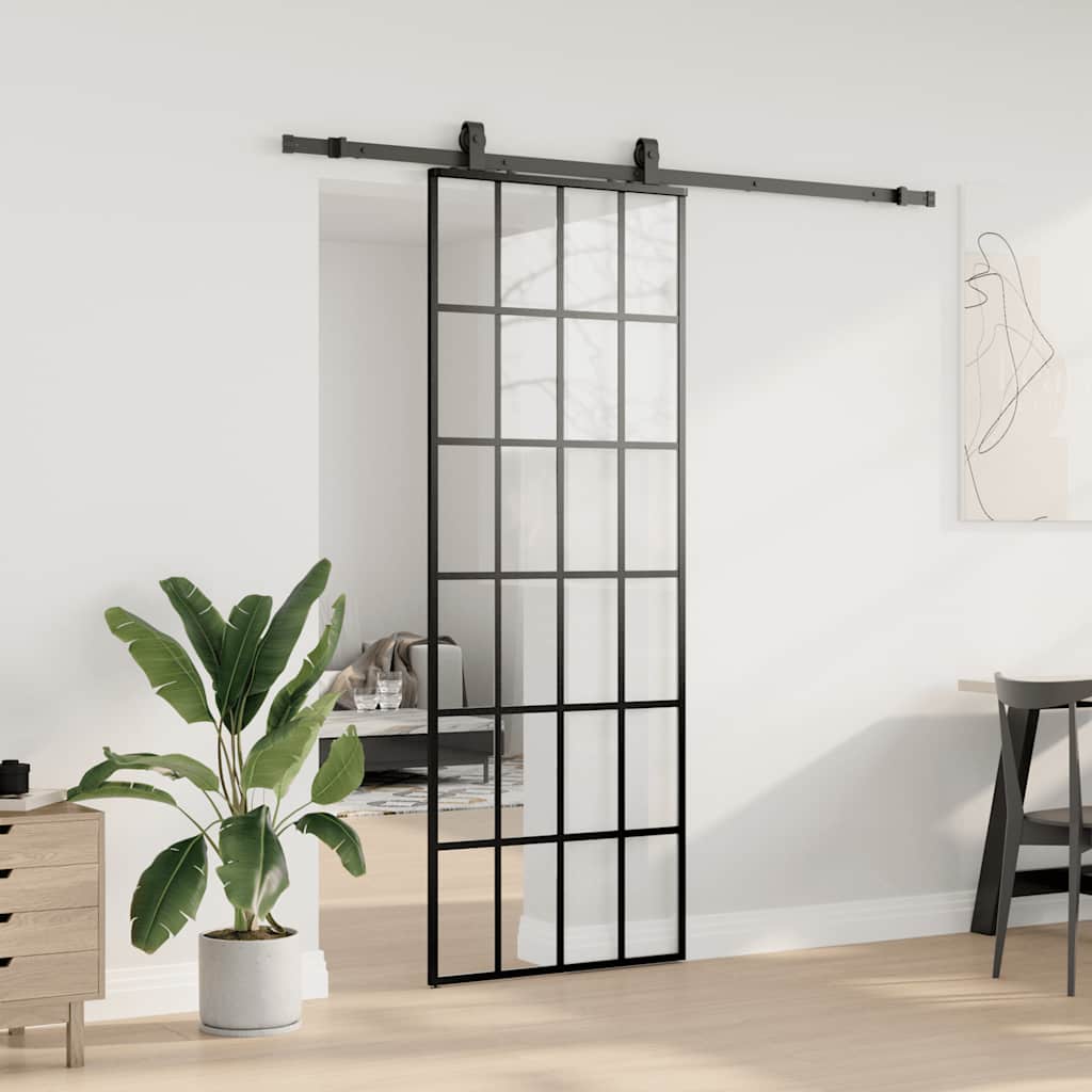 Porta Scorrevole con Ferramenta Nera 76x205 cm in Vetro ESG | homemem39