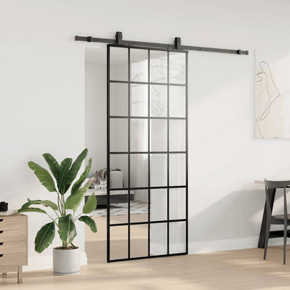 Porta Scorrevole con Ferramenta Nera 90x205 cm in Vetro ESG | homemem39