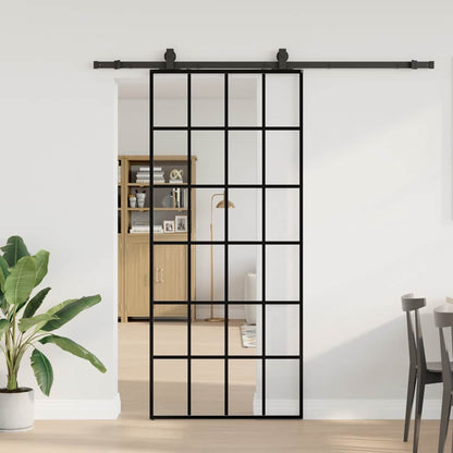 Porta Scorrevole con Ferramenta Nera 90x205 cm in Vetro ESG | homemem39