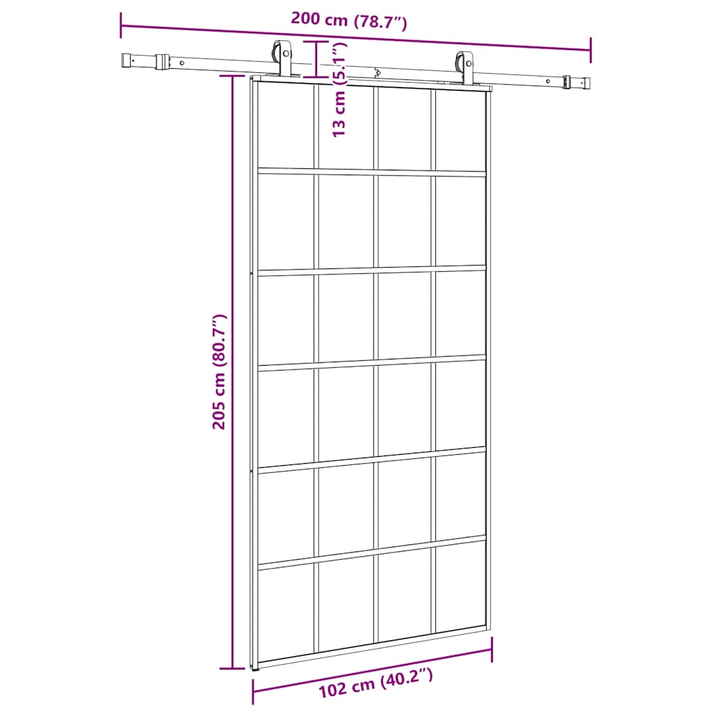 Porta Scorrevole con Ferramenta Nera 102x205 cm in Vetro ESG | homemem39